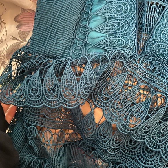 Self-Portrait / Teardrop Guipure tiered lace minidress Teal turquoise US 6 UK 10 - Picture 5 of 8